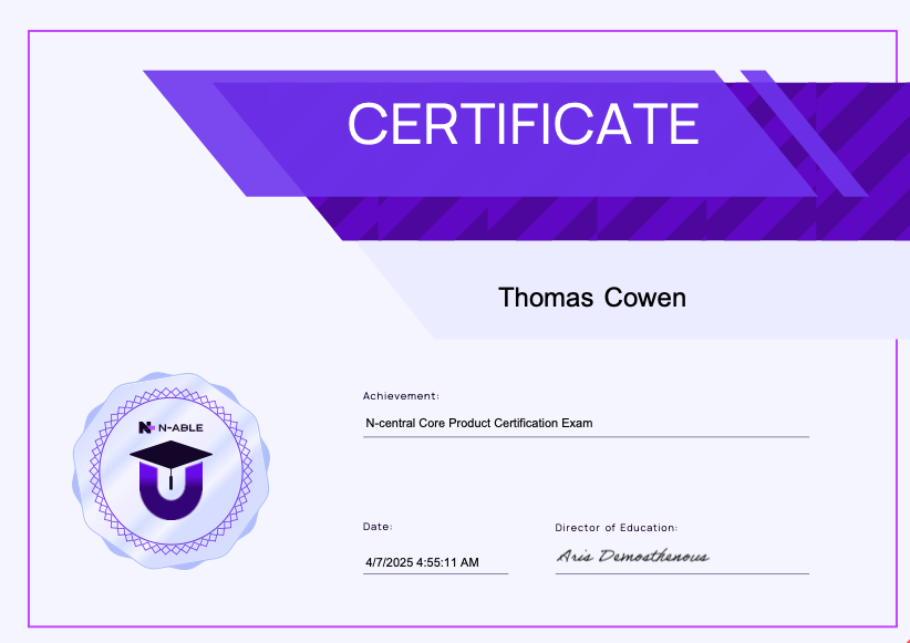 N-central Core Certification badge